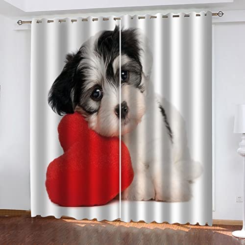 Cortinas Opacas Resistente Al Calor Y La Luz Para Salón Dormitorio Oficina Cortina,3D Cachorro En Forma De Corazón Rojo Modernos Cortinas Colgando De La Barra De La Cortina - 2 Paneles 150(Ancho)X166