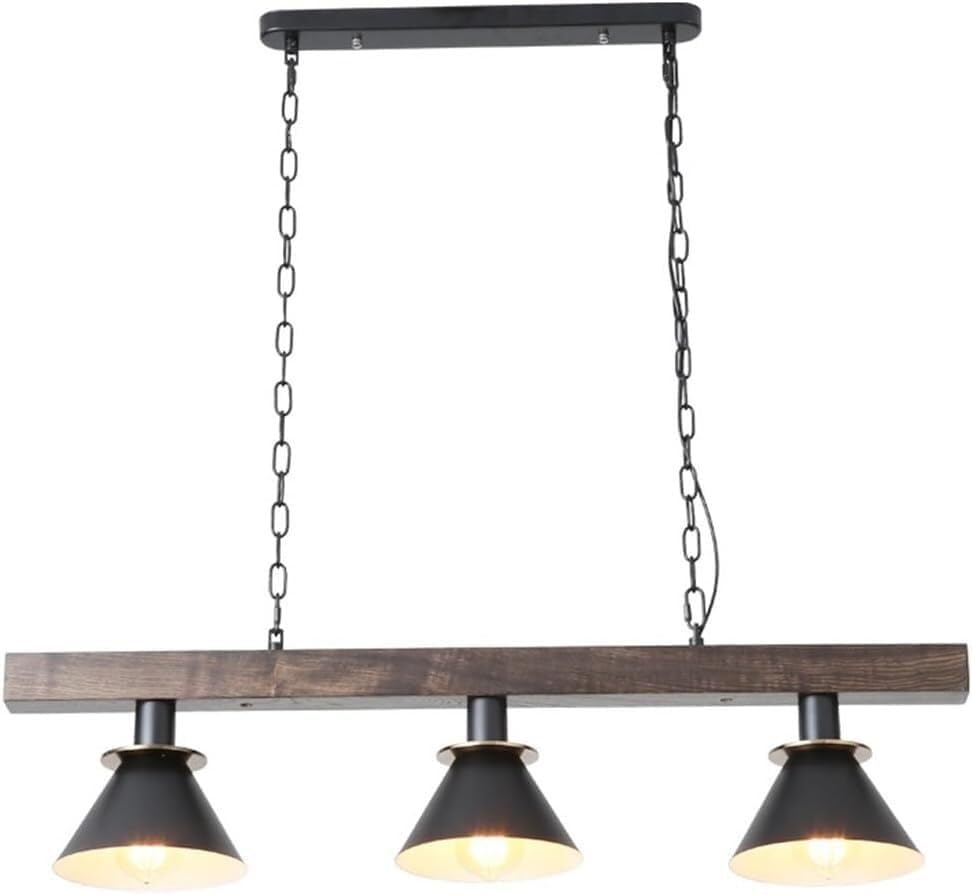 Lampe suspendue rustique industrielle en bois luminaire chandelier noir 3 lumières
