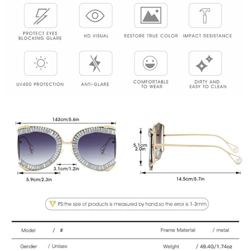Lunettes grand format en métal incrusté de perles de luxe - 6