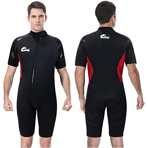 Yikayin Mens Shorty Wetsuits, 3mm Neoprene Front Zip Diving Suits, Black Short Sleeve Wetsuits for Scuba Diving, Surfing, Snorkeling, Kayaking(XXXL) Cover