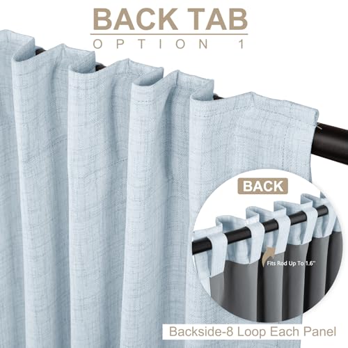 Image of 100% Blackout Shield Chambray Blue Linen Blackout Curtains for Bedroom 84 Inches Long, Back Tab /Rod Pocket Living Room Drapes, Thermal Insulated Blackout Curtains 2 Panels Set, 50 inch W x 84 inch L