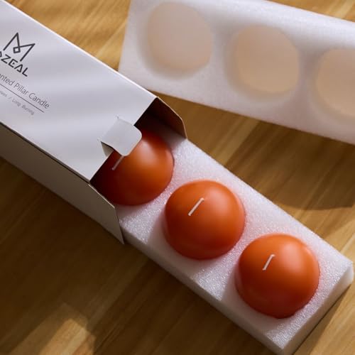Mozeal Hand-Poured, 3 Inch Orange Round Ball Candles - Elegant Orange Round Pillar Candles Set Of 3 thumb #4