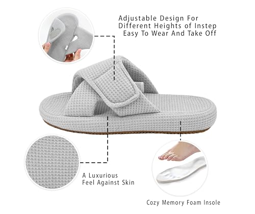 Panda Bros Women's Adjustable Slippers, Diabetic Slippers for Women Memory Foam, Open Toe Swollen Feet Slippers Bedroom House Indoor Outdoor Shoes with Rubber Sole3