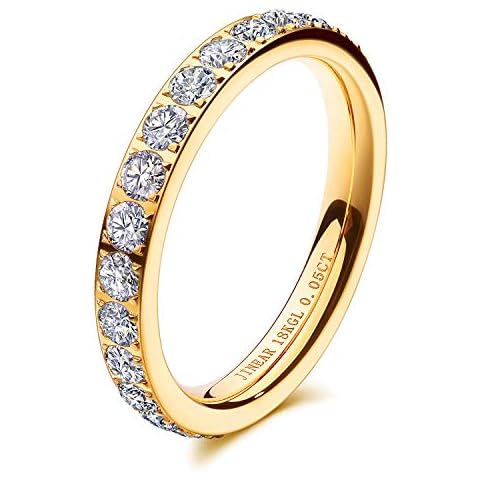 JINEAR 3mm Wedding Bands for Women Eternity Ring 18K Gold Plated Cubic Zirconia Engagement Rings Stackable Anniversary Promise Statement Ring Gift for Her Size 5 to 10 Cover