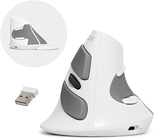 DeLUX Ratón inalámbrico ergonómico recargable silencioso, 1600 DPI, reduce el dolor de mano y muñeca, mouse vertical con receptor USB y BT 5.0, 6