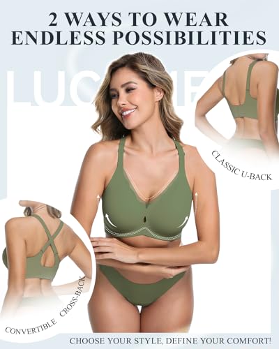 Image of LUCKMEEY Womens Wireless Push Up Bras Sexy V Mesh Supportive Seamless T-Shirt Bra No Underwire (U-Back & Crossback)