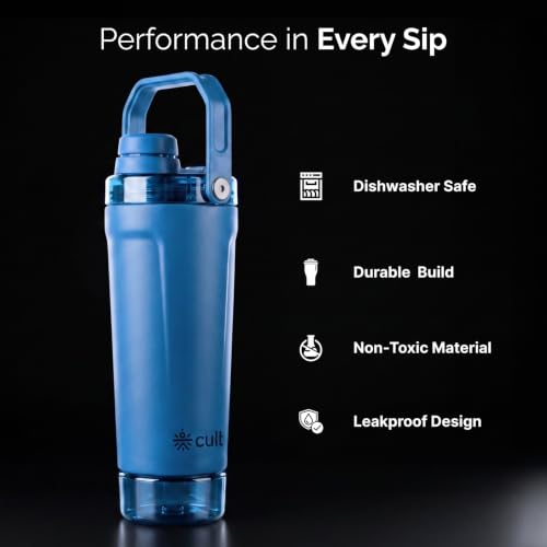 Image of CULT Stainless Steel Gym Shaker 600ml | Leakproof Protein Mixer Bottle with Storage Container & Secure Lock Lid for Fitness & Travel (Royal Blue)