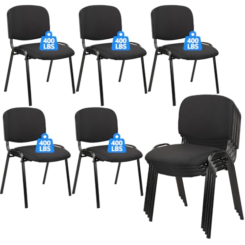Image of CLATINA Stackable Waiting Room Chairs, Cloth Fabric Guest Reception Chair with Upholstered Thickene Seat and Back Support, Stacking Chair Metal Leg for Office School Church Conference, Black, 10 Pack