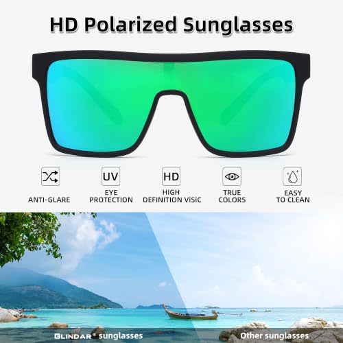 Image of GLINDAR Polarized Sunglasses Men Flat Top Womens, Oversized Square Shield | One Piece,Trendy,Lightweight,Driving