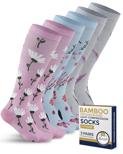Image of Pembrook Bamboo Viscose Light Compression Socks - 3 Pairs | 8-15 mmhg Compression Socks | Knee High Comfort Support Socks