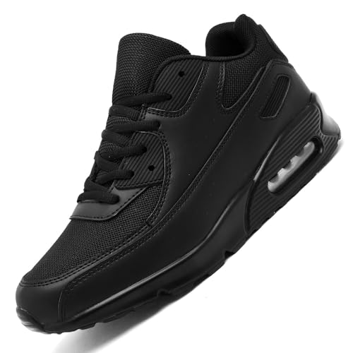 LECYGNB Mens Fashion Trainers Running Shoes Cushion Casual Sneakers Walking Tennis Gym Athletic Sports Breathable Lightweight Black UK 5.5