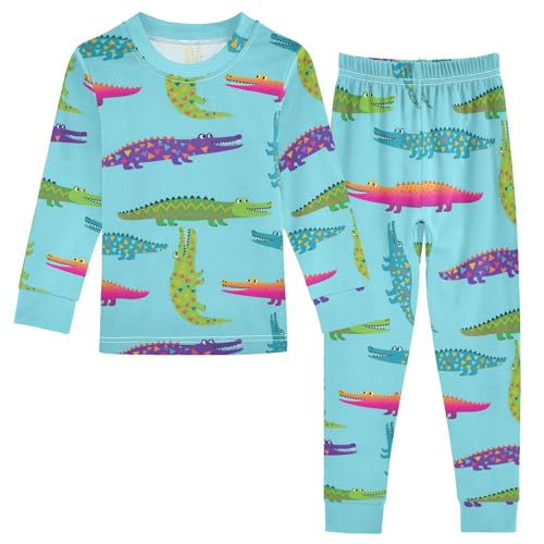 Pajama Sets Long Sleeve Colorful Crocodile Blue Pattern Soft Comfy Sleepwear 2 Piece PJS 3-8T
