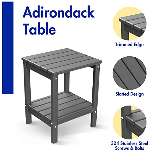 Briopaws Adirondack Side Tables Set Of 2, Hdpe Weather Resistant Outdoor Table, 2-Shelf Plastic End Table For Poolside Indoor Outside Front Porch Living Room Patio Backyard, 14 X13 Inch, Grey #TOP4