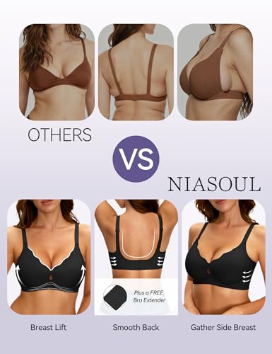 NIASOUL Wireless Bras for Women, No Underwire Seamless Push Up T-Shirt Bra - image 3