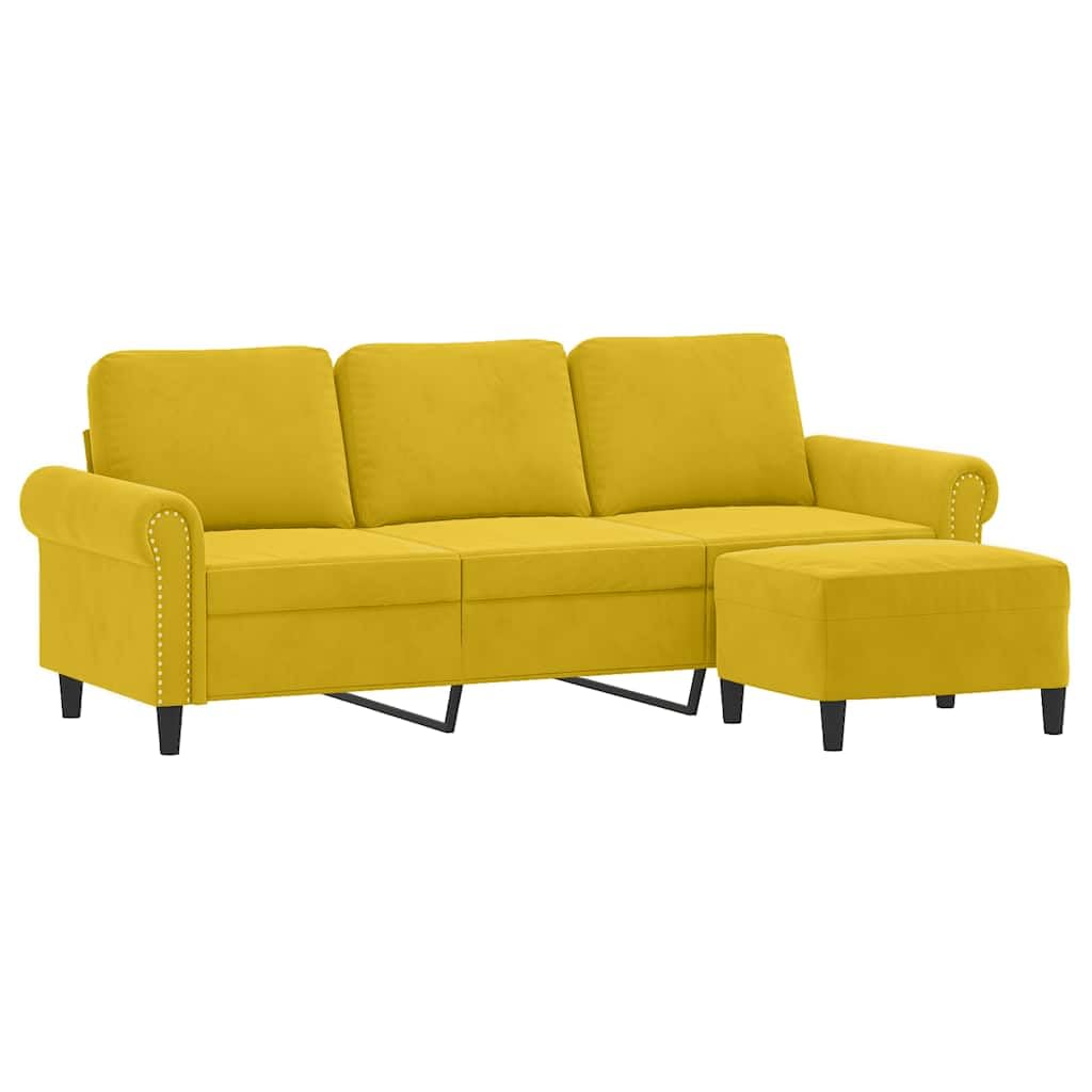3-osobowa sofa z taboretem, żółta, aksamit, 180 cm, sofa relaksacyjna z miejscem do przechowywania i funkcją regulacji, do salonu, łóżka dla gości, biura