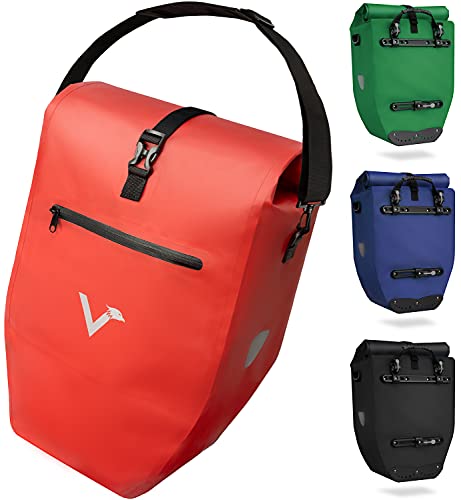 Valkental - Grande Sacoche de Porte-Bagages Etanche - 28L de Volume - Sacoche de Vélo pour Porte-Bagages avec Réflecteurs en Rouge Cover