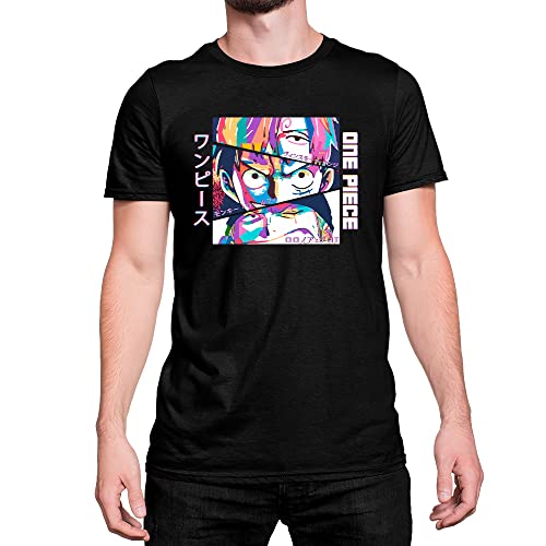 Camiseta T-Shirt One Piece Quadrinho Colorido Algodão Cor:Preto;Tamanho:G