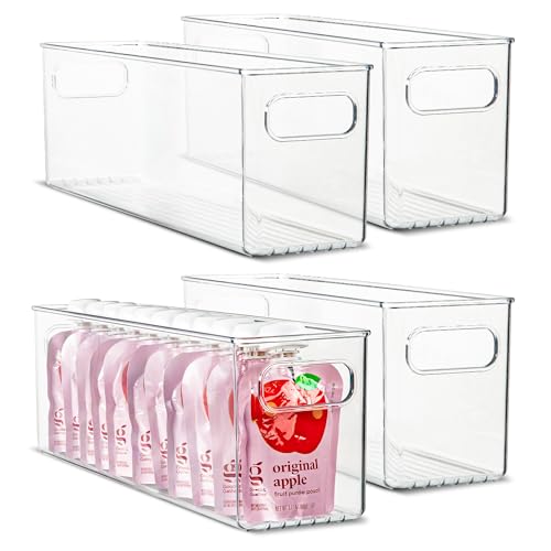 Plastic Food Storage 4 Pack Clear Container Bin with Handles