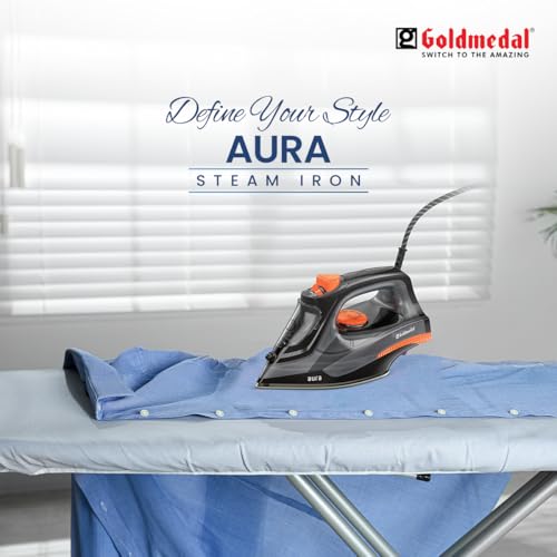 Image of Goldmedal Aura 1400W Steam Iron| Non-stick Premium Single Coated Soleplate| 5 Fabric Setting|1.8 Meter Cord|360 Swivel Cord| Indicator Lamp for Heating| 2.5 Years Warranty| Light Weight (Black)