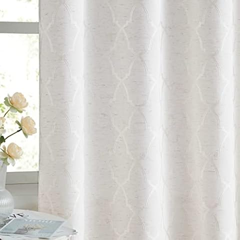 Muse Dream Beige Light Filtering Curtains with Moroccan Trellis Jaquard,Linen Blend Semi Sheer Window Treatments for Living Room Bedroom,Lightweight Drapes Grommet Top 95 Inches Long, 2 Panels Set Cover