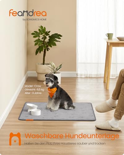 Feandrea Hundedecke, 2er Set, Wiederverwendbare Hundematte, 91 x 86 cm, M, wasserdicht, auslaufsicher, rutschfest, saugfähig für Hunde, Katzen, Kaninchen, Taubengrau PTD002G01