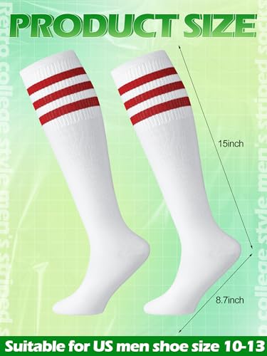 7 Pairs Retro Striped Tube Socks White over the Calf Tube Hoses Men Knee High Striped Athletic Socks for Men, Size 10-13, Multicolor4
