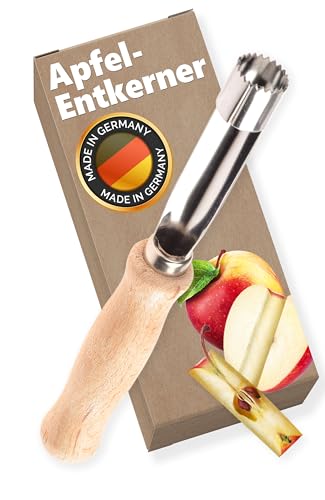 Menz Apfelentkerner - Apfelausstecher mit 8 cm Edelstahl Klinge Ø 1,5 cm, Apfelstecher mit handlichem Holzgriff, Apfelkernausstecher für Bratäpfel und zum Backen, Apfel Entkerner