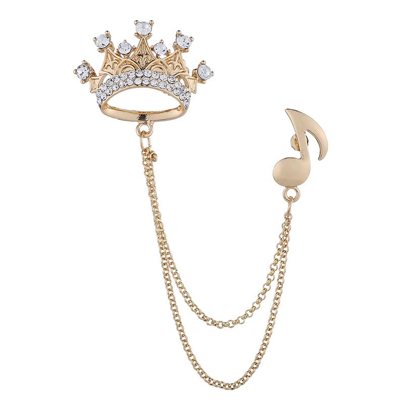 Image of coadipress Crown With Hanging Chain Brooch for Women Men Elegant Gentlemen Gold Silver Crystal Crown Lapel Pin Vintage Rhinestone Wedding Brooch Suit Shirt Pin Accessories