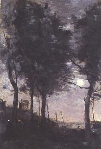 Affiche Clair de lune Jean Baptiste Camille Corot tableau toile 60x90cm