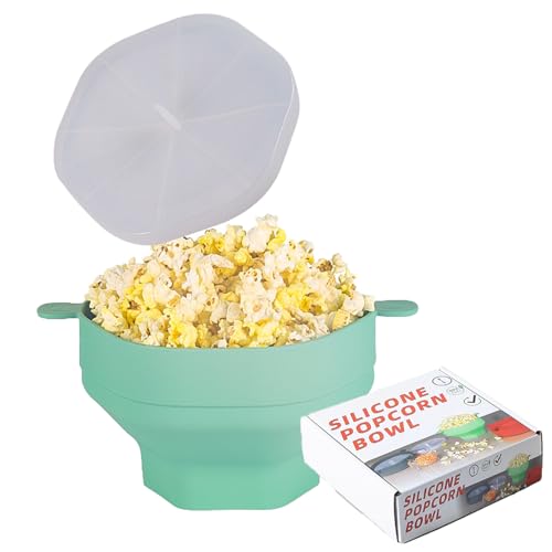 Eruceky Palomitas Microondas, Cubo de Silicona para Palomitas, Cubo de Palomitas Plegable, Para Fiestas, Películas, Casas, Cocinas(Verde)