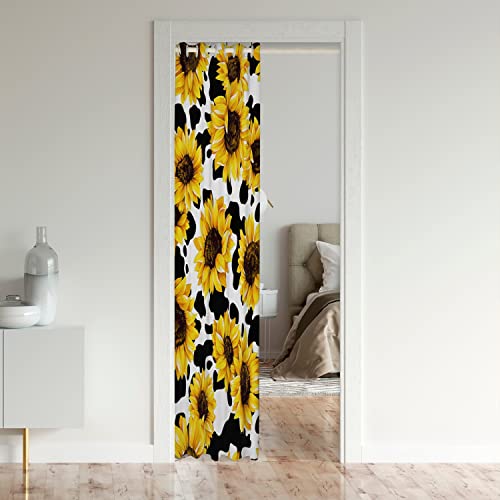 Loussiesd Milk Cow Blackout Curtains Window Sunflower Floral Treatments Doorway Curtain Room Darkening Botanical Blackout Curtains for Doors with Windows106x203cm 1 Panel - Image 3