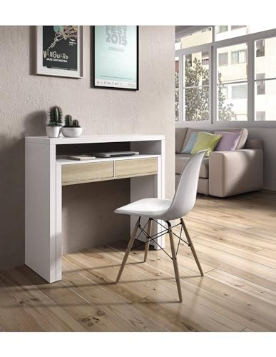 HABITMOBEL Mesa Escritorio con Silla diseño incluida, Mesa Extensible, Mesa Estudio con Silla, Medidas: 98,5 cm (Largo) x 36-70 cm (Fondo) x 87,5 cm (Alto)