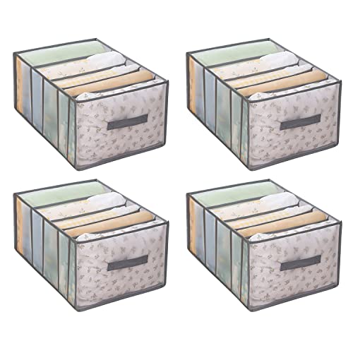 Manooby 4 Stück Mesh Bettwäsche Organizer im Kleiderschrank Schubladen Schrank, Faltbare Ordnungssystem für Hosen Bettzeug Bettlaken, Kleider Aufbewahrung Box | 44x33x22cm *5 Fächer Cover