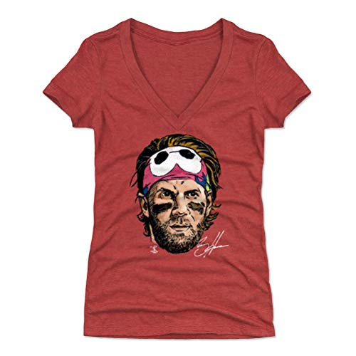 500 LEVEL Bryce Harper Shirt for Women (Women s V-Neck, Large, Tri Red) - Philadelphia Shirt for Women - Bryce Harper Headband WHT