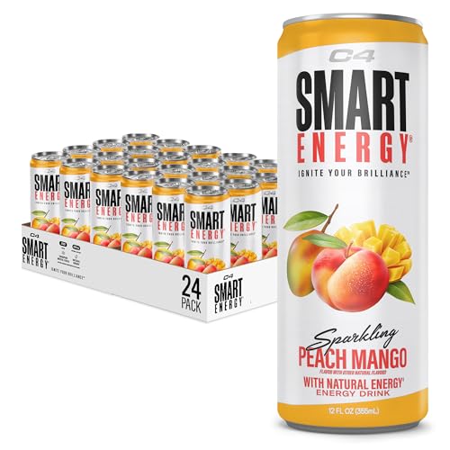 Image of C4 Smart Energy Drink - Sugar Free Performance Fuel & Nootropic Brain Booster, Coffee Substitute or Alternative | Peach Mango Nectar 12 Oz - 24 Pack