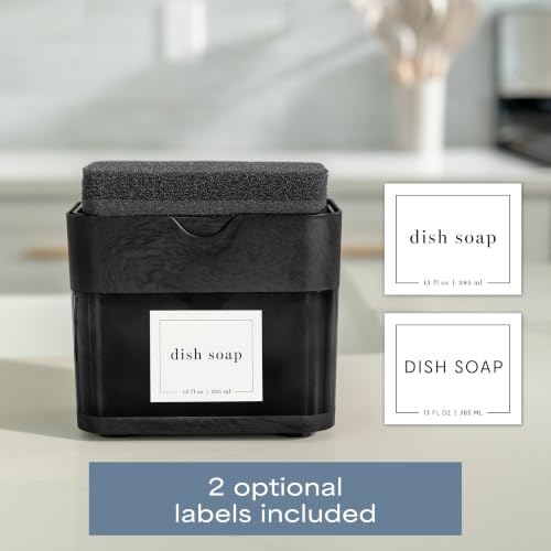 Image of S&T INC. Dish Soap Dispenser and Sponge Holder, Plastic, Black Wood