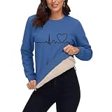 Dyhxuan Jersey de forro polar para mujer, electrocardiograma, estampado de peluche, suéter grueso de peluche, suéter de invierno, suelto, manga larga, sudadera básica de manga larga, jersey de manga