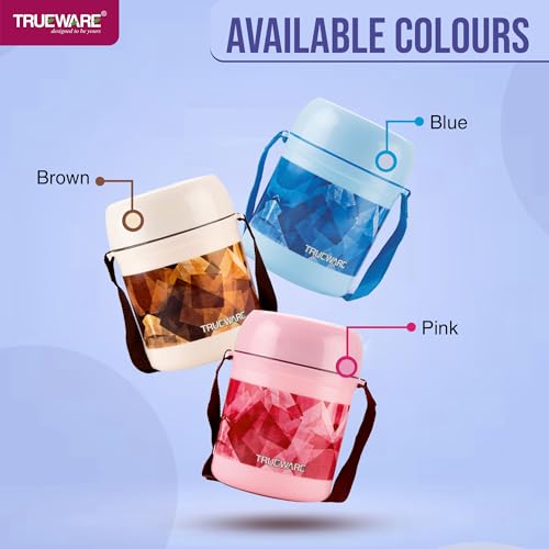 Image of Trueware Office 3 Lunch Box with 3 Stainless Steel Container,300ml X 3 Dark Blue | PU Insulated | Tiffin | Hot Lunch Box | Leak Proof | Easy to Carry | Food Grade | BPA Free | Office | for Men