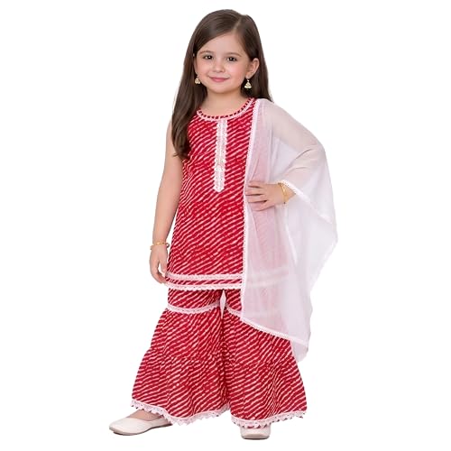Image of LITTLE GINNIE Girls Kurta Sharara Set | Traditional Ethnic Wear for Kids