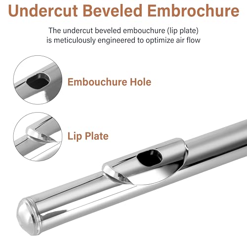 Image of Cecilio Open Hole C Flute - Musical Instrument, Beginner /Intermediate Flute in Band & Orchestra, Silver