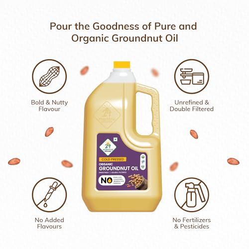 Image of 24 Mantra Cold Pressed Groundnut Oil, 5 Litres - 100% Organic, Pure & Chemical-Free | Kacchi Ghani - Chekku Sing Tel | Healthy Cooking Oil | 100% Unrefined Oil | Optimal Nutrient Retention (Pack of 2)