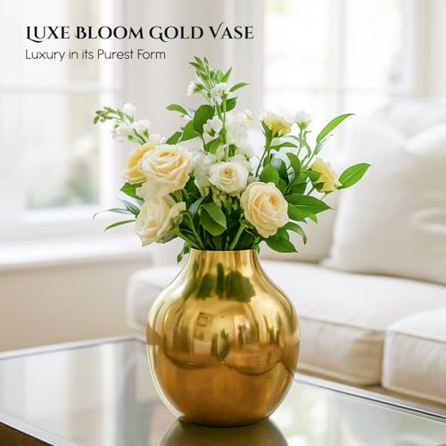 Image of Nostrae by Ekhasa Unbreakable Metallic Flower Vase for Home Decor | Aesthetic Flower Vase with Rubber Pad Base for Living Room | Decorative Metal Vase Gift for Wedding, Housewarming