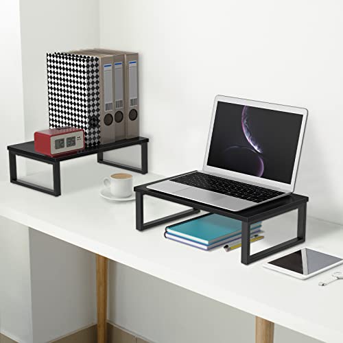 Norceesan 2 Pack Monitor Stand Riser Wood Desk Shelf With Storage, Laptop Stand Riser Computer Stand For Desk Shelf Organizer Desktop Printer Table For Pc Laptop Fax Monitor Lift, Black #TOP5