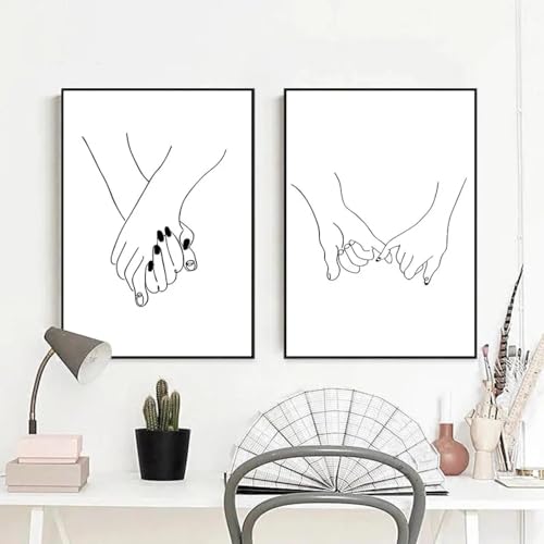 Peinture toile noir blanc KEBIA 60x90 cm duo d'affiches murales modernes minimalistes sans cadre