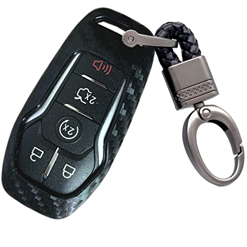 Royalfox(TM) 4 5 Buttons Carbon Fiber Silicone Smart keyless Entry Remote Key Fob case Cover for Ford Mustang F-150 F-450 Explorer Taurus Fusion Edge ,Lincoln MKZ MKC MKX (Black)
