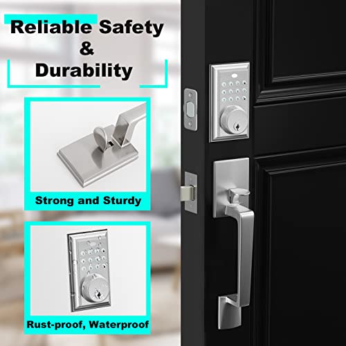 Neutype Keyless Double Door Lock Set With Handle, Keypad Deadbolt, Keyless Double Door Handle Set With Dummy, Door Handle Sets - Auto Lock, 1-Touch Locking, 50 User Codes, Satin Nickel #TOP2