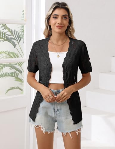 Zeagoo Women's Short Sleeve Summer Cardigan V-Neck Button up Lightweight Hollow Out Sweater Cardigans Shrug2