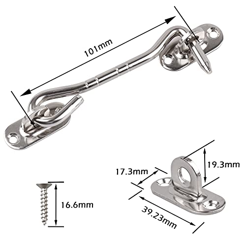 Tahbarshi 2 Pcs Stainless Steel Cabin Hook, Heavy Duty 4 Inch (100mm) Silver Gate Hook and Eye Latch - Image 2
