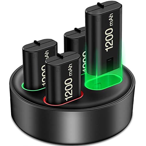 Charger for Xbox One Rechargeable Battery Pack, Charger Station for Xbox One Controller Battery Pack, Xbox One Accessories with 4Ã—1200mAh Xbox Battery Pack for Xbox Series X|S/Xbox One S/X/Elite