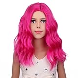 PATTNIUM Kids Child Hot Pink Wig Short Wavy Neon Pink Wig for Girls Magenta Wigs Heat Resistant Synthetic Wigs